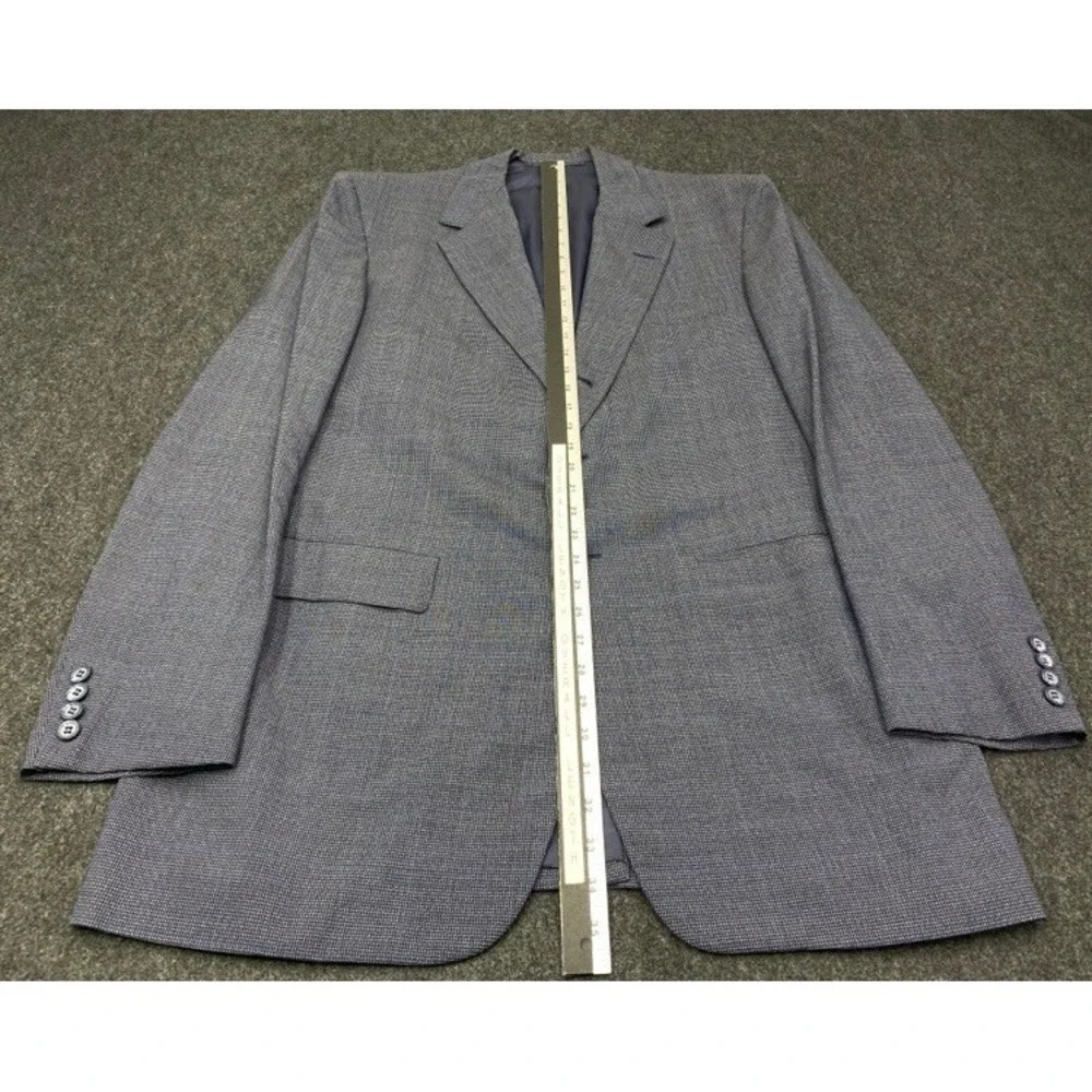Walter Morton 2-Piece Suit Mens 48 Blue Grey Micro-Houndstooth Blazer Trousers